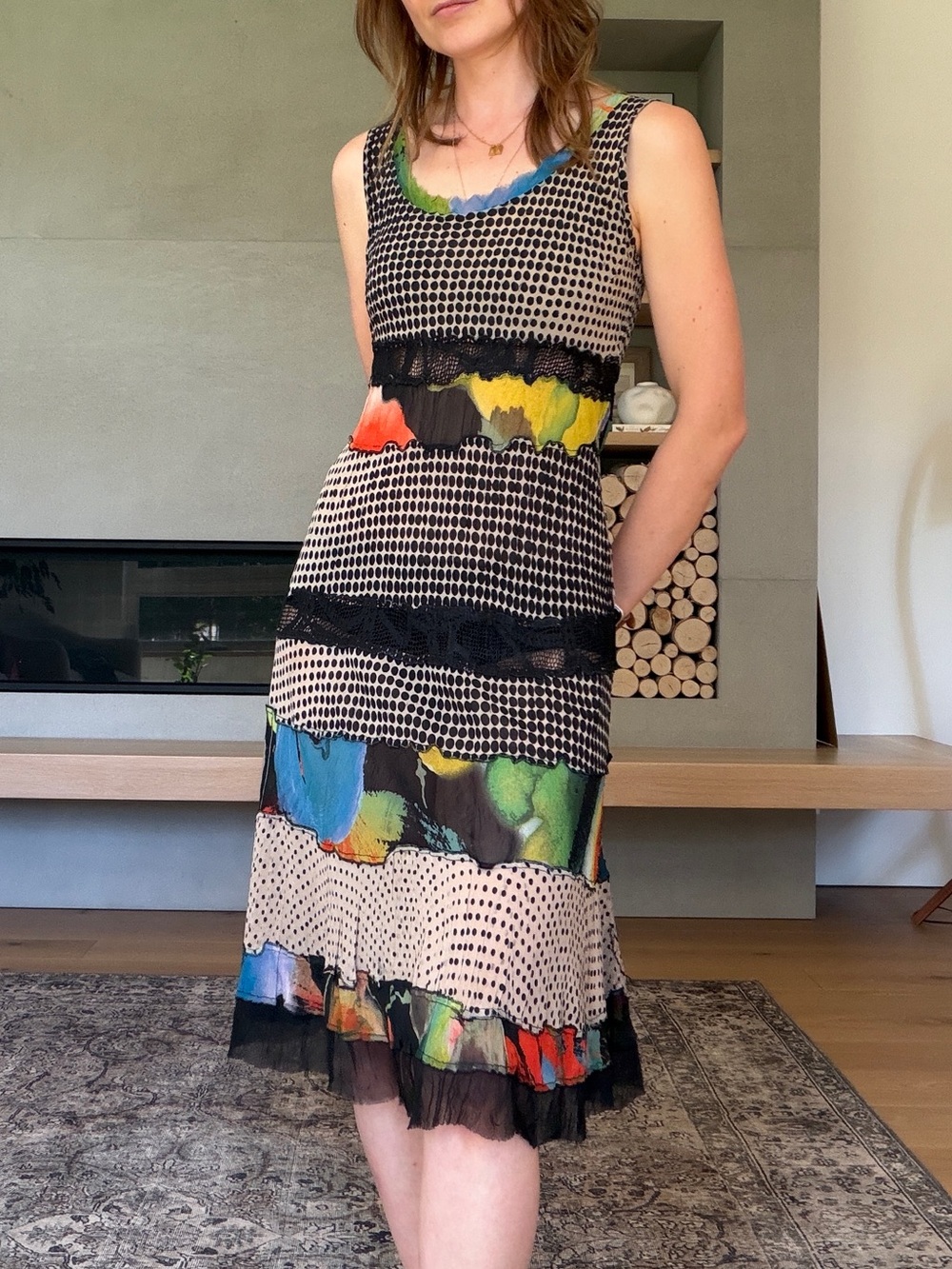 Sleeveless Multicolor Printed Midi Dress